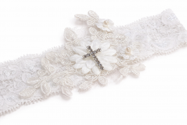 Lt. Ivory Baby Headband w/ Venise Lace & Cross